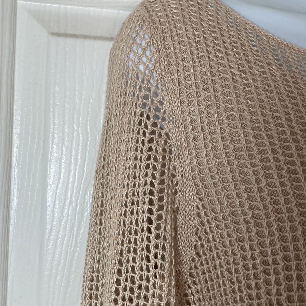 Eileen Fisher Sweater 2-layer Mesh Loose Knit Linen Overlay Pullover Tan M - Picture 8 of 9